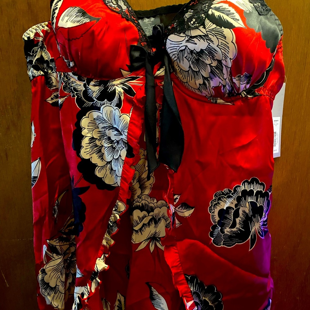 Red floral chemise with white and black